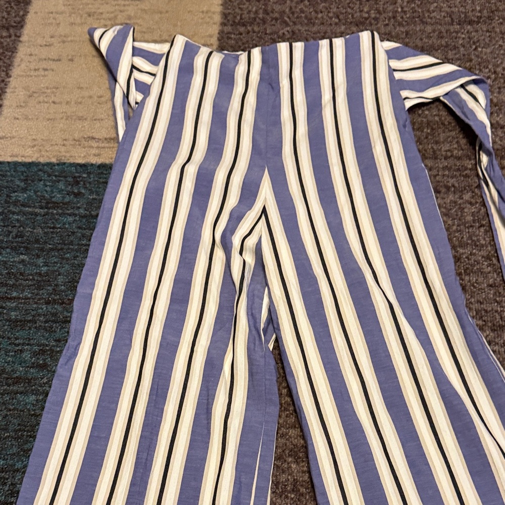 Express Blue and White Striped Wide Leg Culottes